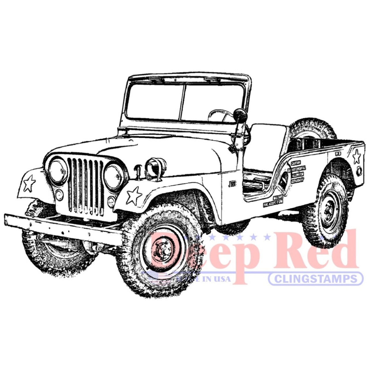 Deep Red Stamps Vintage Military Jeep Rubber Cling Stamp 3.2 x 2.1 inches